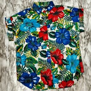 Michele Leslie of California Womens Sz S 8/10 Vibrant Floral Hawaiian Shirt Surf